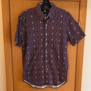 ButterCloth Men’s Geometric Printed Cotton Button Down Shirt Navy Blue Medium